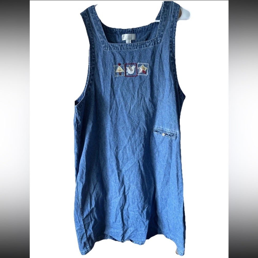 Vintage CJ Banks Cute Embroidered Chicken Denim Jean Jumper 20W